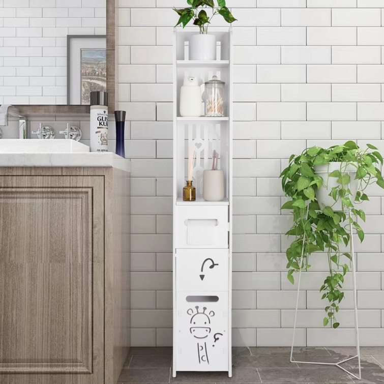 Narrow freestanding store bathroom cabinet